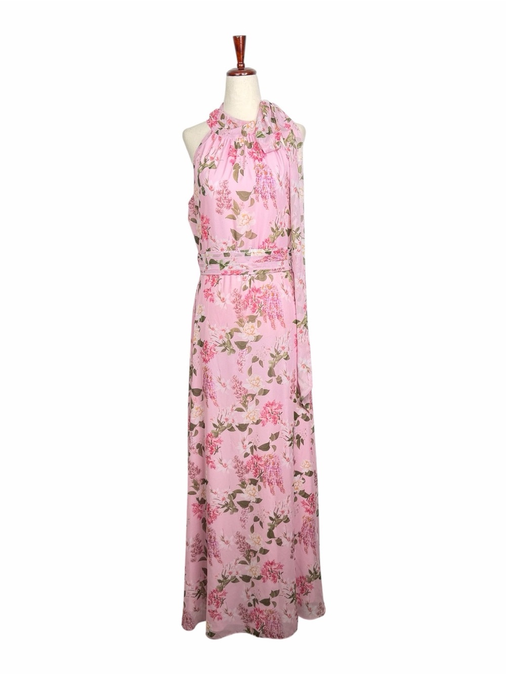 Sachin & Babi Kayla Halter Gown Pink Floral Maxi Dress Wedding Guest Formal Sz 4